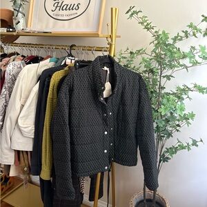 Hem & Thread Black and White Striped lightweight puffer Jacket large NWT